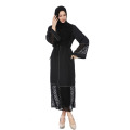 Los últimos diseños de abaya frente abierta abaya encaje negro empalme largo vestido árabe islámico abaya vestido